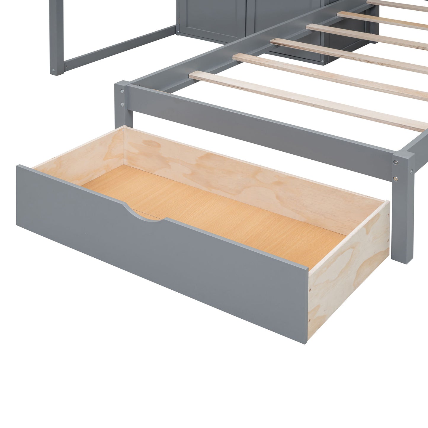 Full Over Twin Bunk Bed With Wardrobe, Drawers - Gray