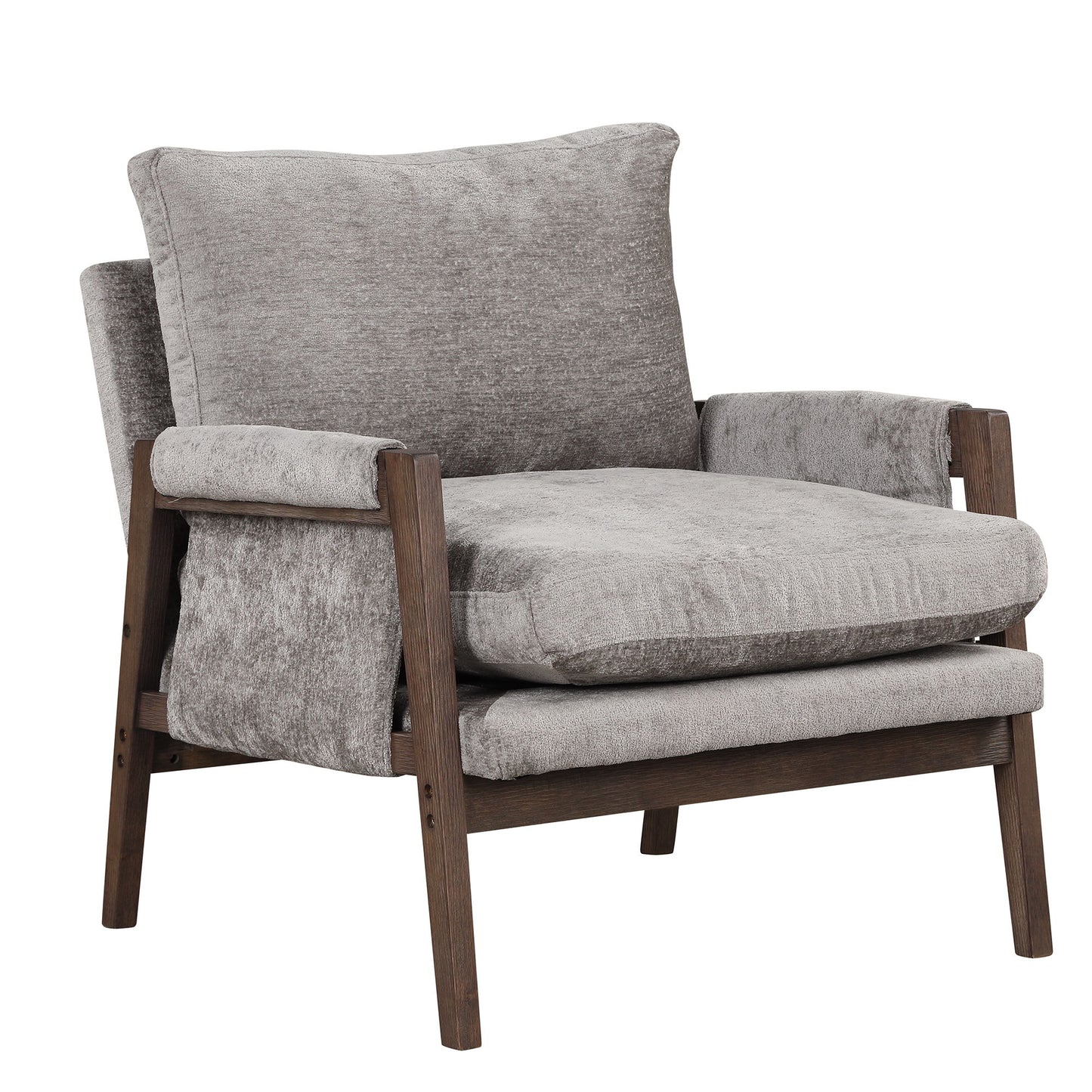 Mid-Century Modern Velvet Accent Chair, Leisure Chair With Solid Wood And Thick Seat Cushion For Living Room, Bedroom, Studio - Gray