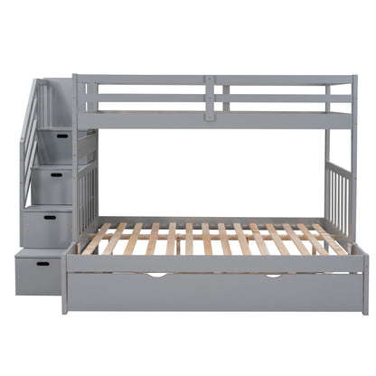 Twin Over Twin / Full Bunk Bed With Twin Size Trundle - Gray