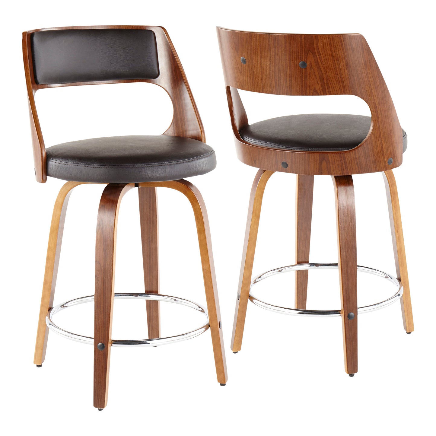 Cecina - Mid-Century Modern Counter Stool With Swivel (Set of 2) - Walnut / Brown