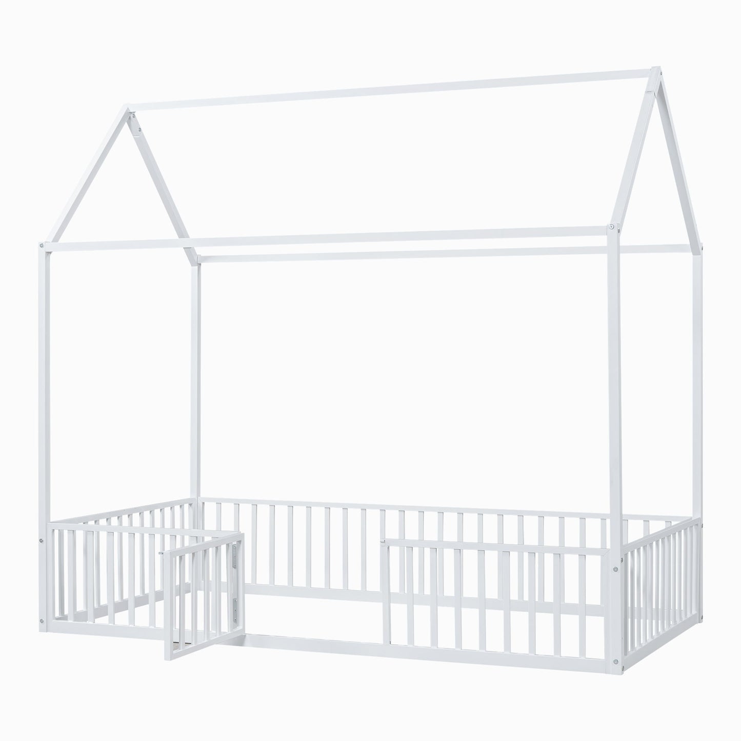 House Bed With Fence And Door - White
