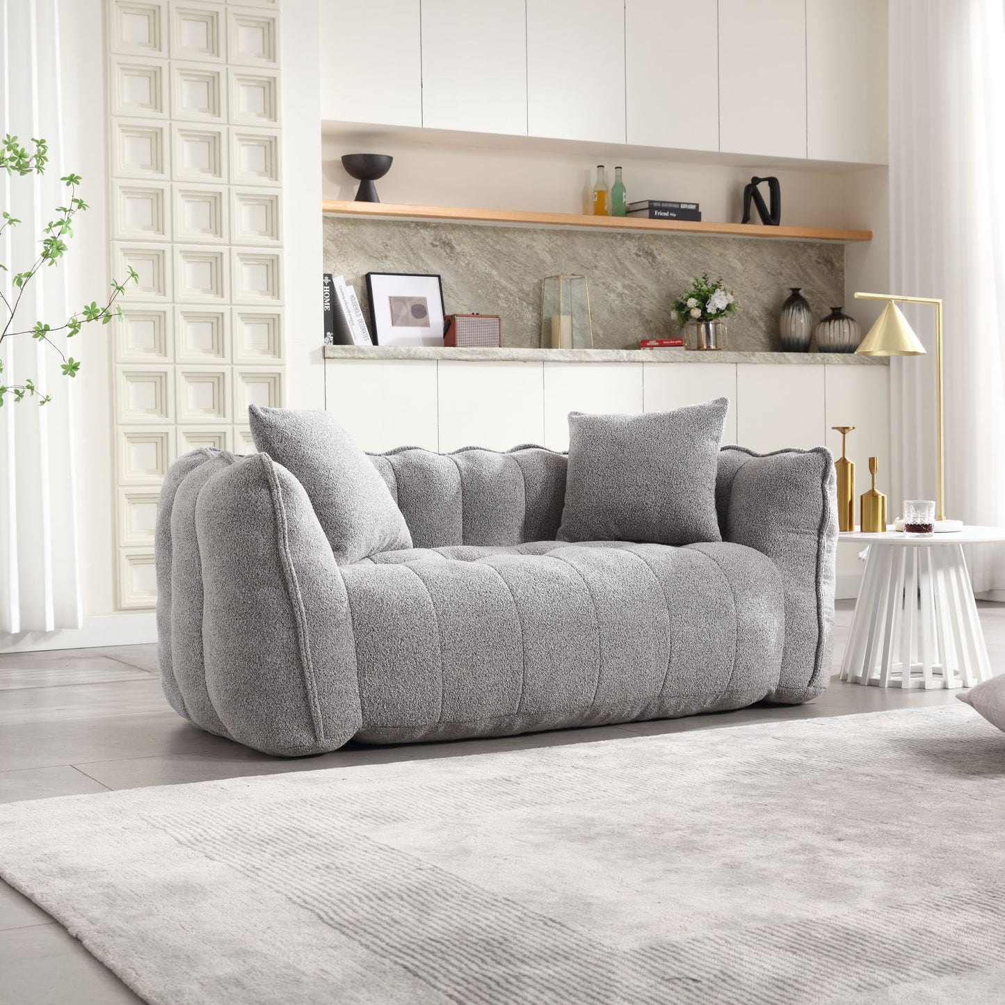 Soft Beanbag Chair With High Resilience Foam Core For Two People - Gray