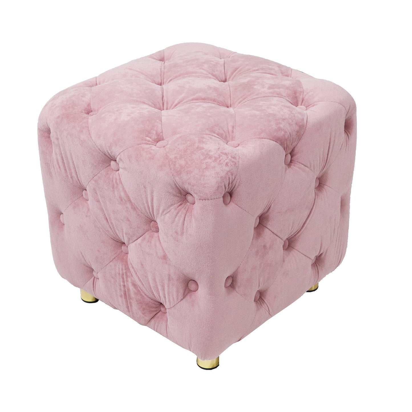 Modern Velvet Upholstered Ottoman, Exquisite Small End Table, Soft Foot Stool, Dressing Makeup Chair, Comfortable Seat For Living Room, Bedroom, Entrance - Pink