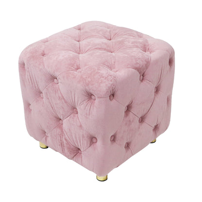 Modern Velvet Upholstered Ottoman, Exquisite Small End Table, Soft Foot Stool, Dressing Makeup Chair, Comfortable Seat For Living Room, Bedroom, Entrance - Pink