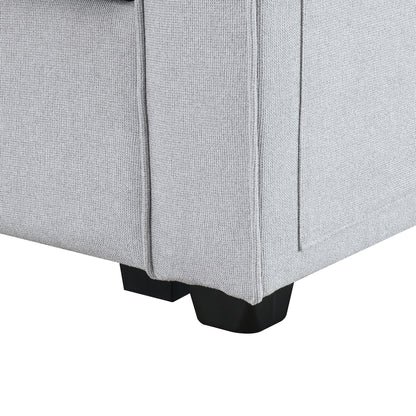 Upholstered Sofa With Console, 2 Cupholders And 2 USB Ports Wired Or Wirelessly Charged, Modern Linen Fabric Couches With 4 Pillows (4 Seat) - Light Gray