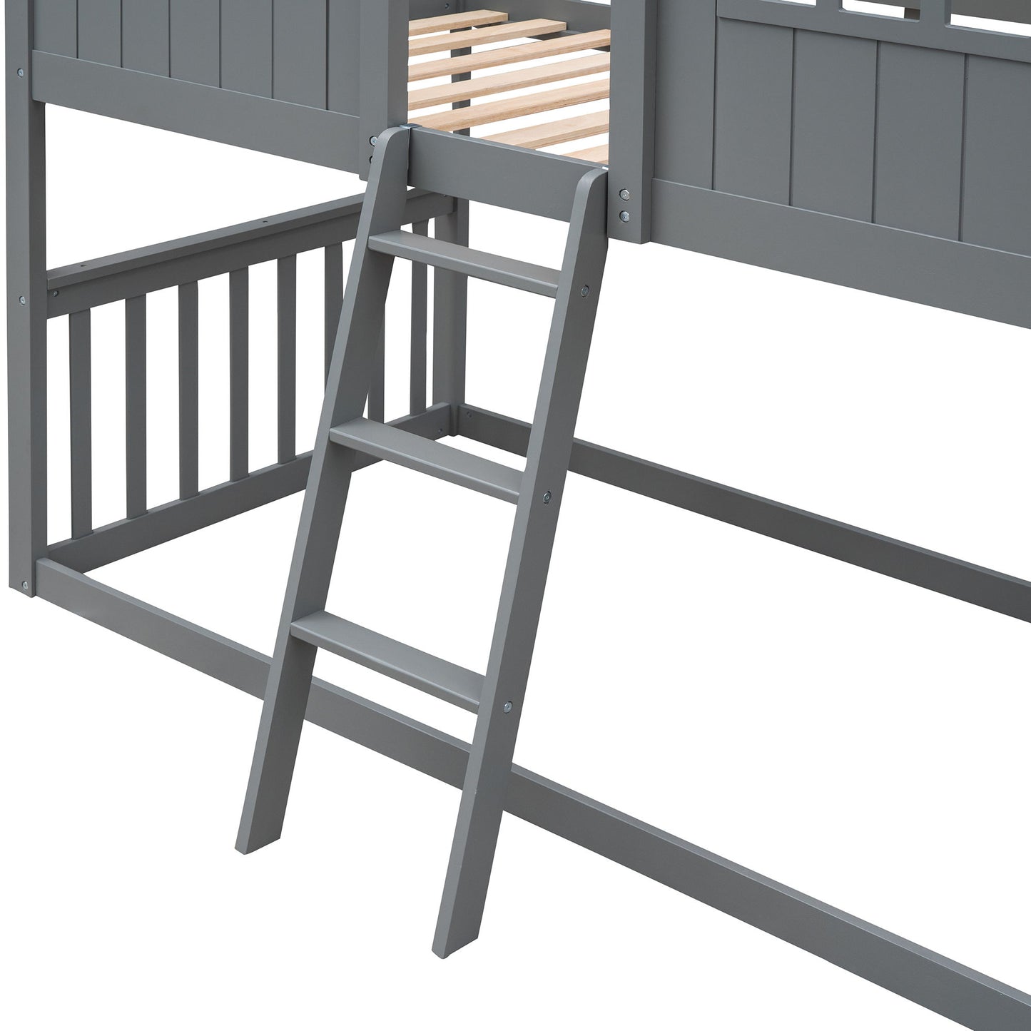 Twin Over Twin House Bunk Bed With Ladder - Gray