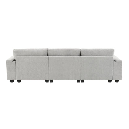 Sectional With Bluetooth Speaker Comfy Cloud Couch Set With Drop Down Table Cup Holders, USB Charger Storage Armrest Wide Seat Sofa - Gray