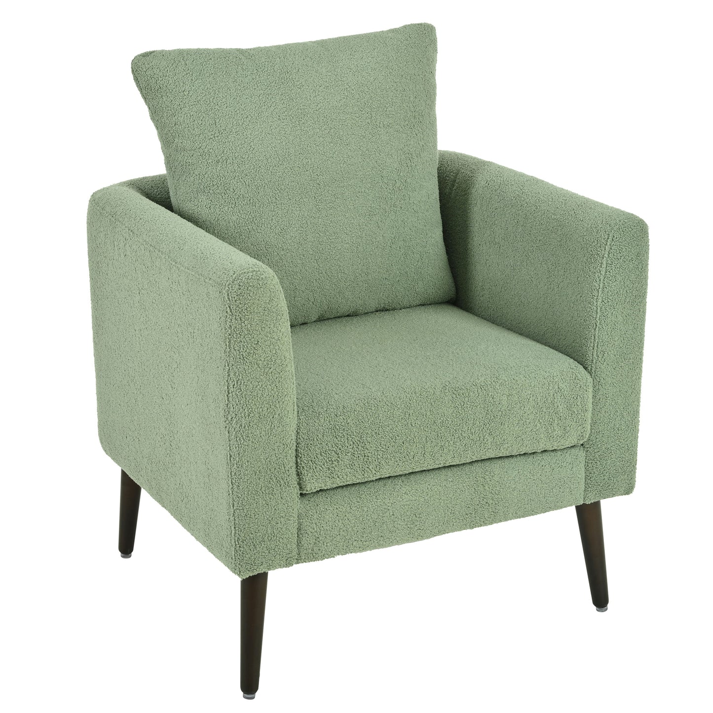 Modern Accent Chair, Upholstered Armchair For Living Room, Mid Century Fabric Lounge Chair With Pillow, Comfortable Reading Chair With Wood Legs For Living Room, Reception Room - Light Green
