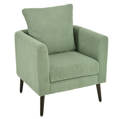 Modern Accent Chair, Upholstered Armchair For Living Room, Mid Century Fabric Lounge Chair With Pillow, Comfortable Reading Chair With Wood Legs For Living Room, Reception Room - Light Green