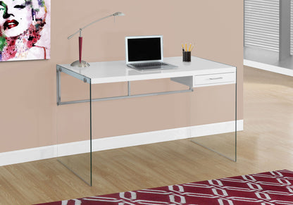 Computer Desk For Home Office, Laptop, Storage Drawers, Glossy - White