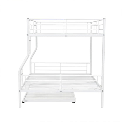 Full Long Over Queen Metal Bunk Bed With Trundle - White