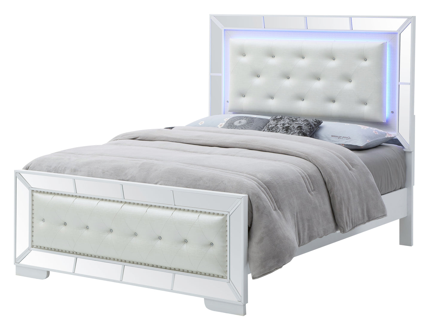 Elegant Contemporary Bed - Silver Champagne