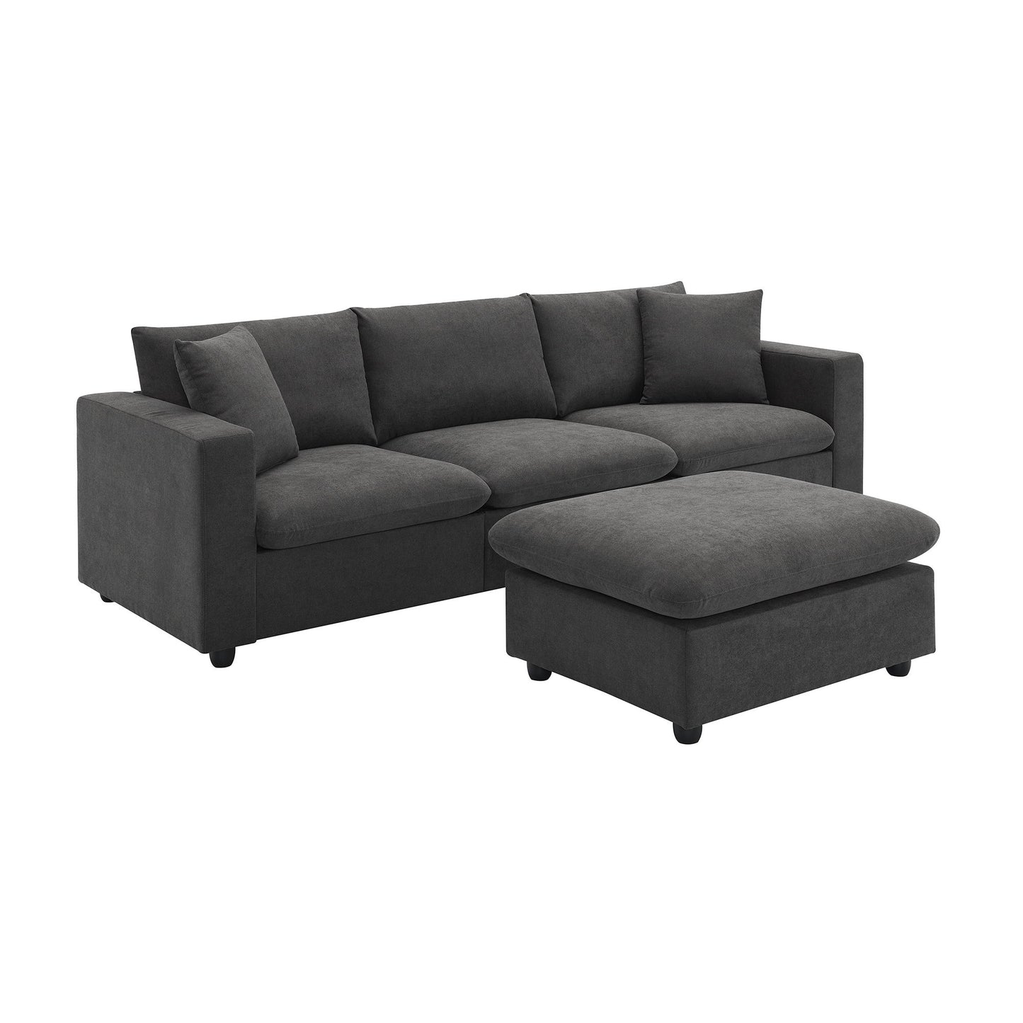 Modern Sectional Sofa, L-Shaped Couch Set With 2 Free Pillows, 4 Seat Polyester Fabric Couch Set With Convertible Ottoman - Dawn Gray