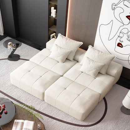Modern Oversized Modular Sectional Sofa With 2 Ottoman And 2 Seat, Sparkling Chenille Fabric Soft Cushion Sofa With 4 Pillows, 4 Pieces Diy Combination Tufted Sofa, No Assembly Required - Beige