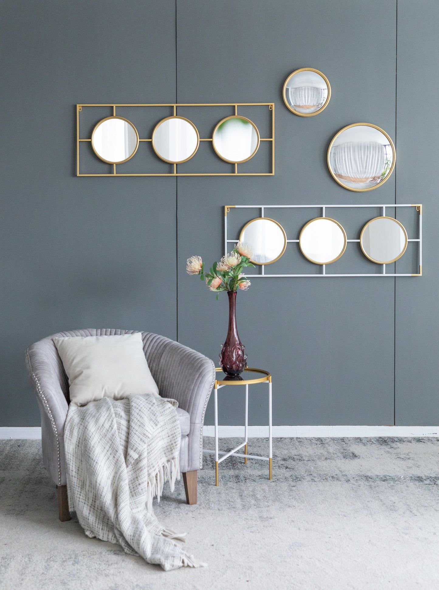 3 Mirror Piece Wall Mirror InRectangular Frame, Home Wall Decor For Bedroom Living Room - Gold