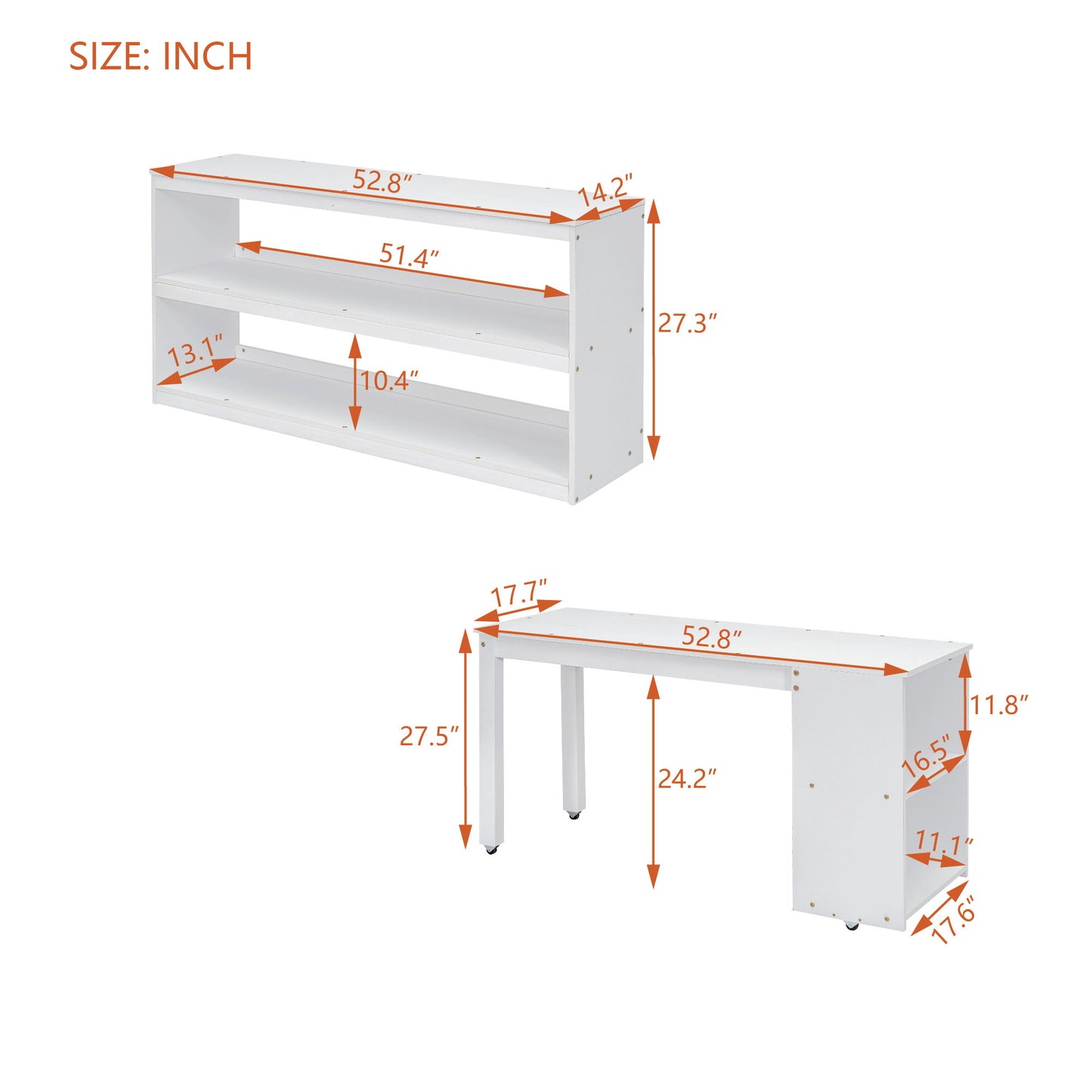 Full Size Loft Bed With Retractable Writing Desk And 3 Drawers With Storage Stairs And Shelves - White