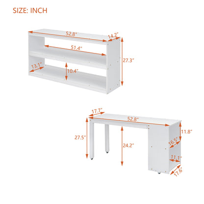 Full Size Loft Bed With Retractable Writing Desk And 3 Drawers With Storage Stairs And Shelves - White