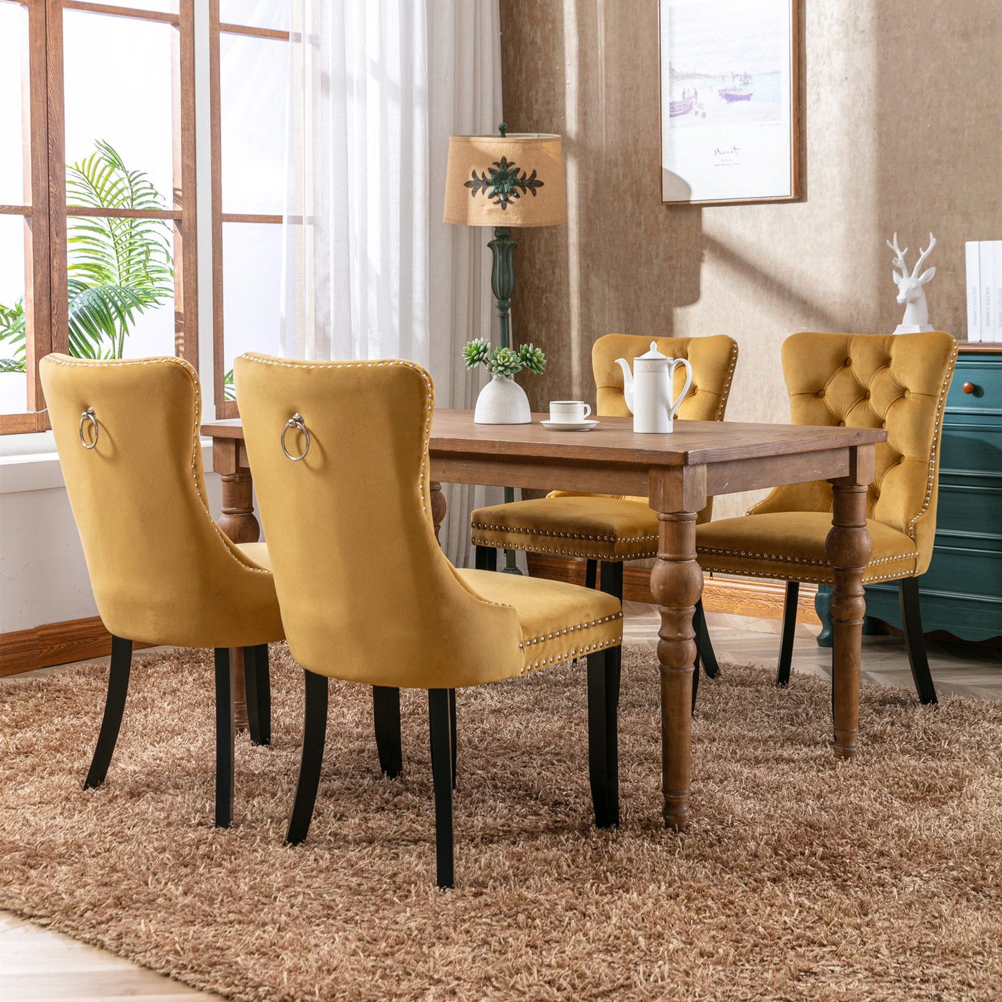 Nikki - Modern, High-End Tufted Solid Wood Contemporary Velvet Upholstered Dining Chair With Wood Legs Nailhead Trim (Set of 2) - Gold