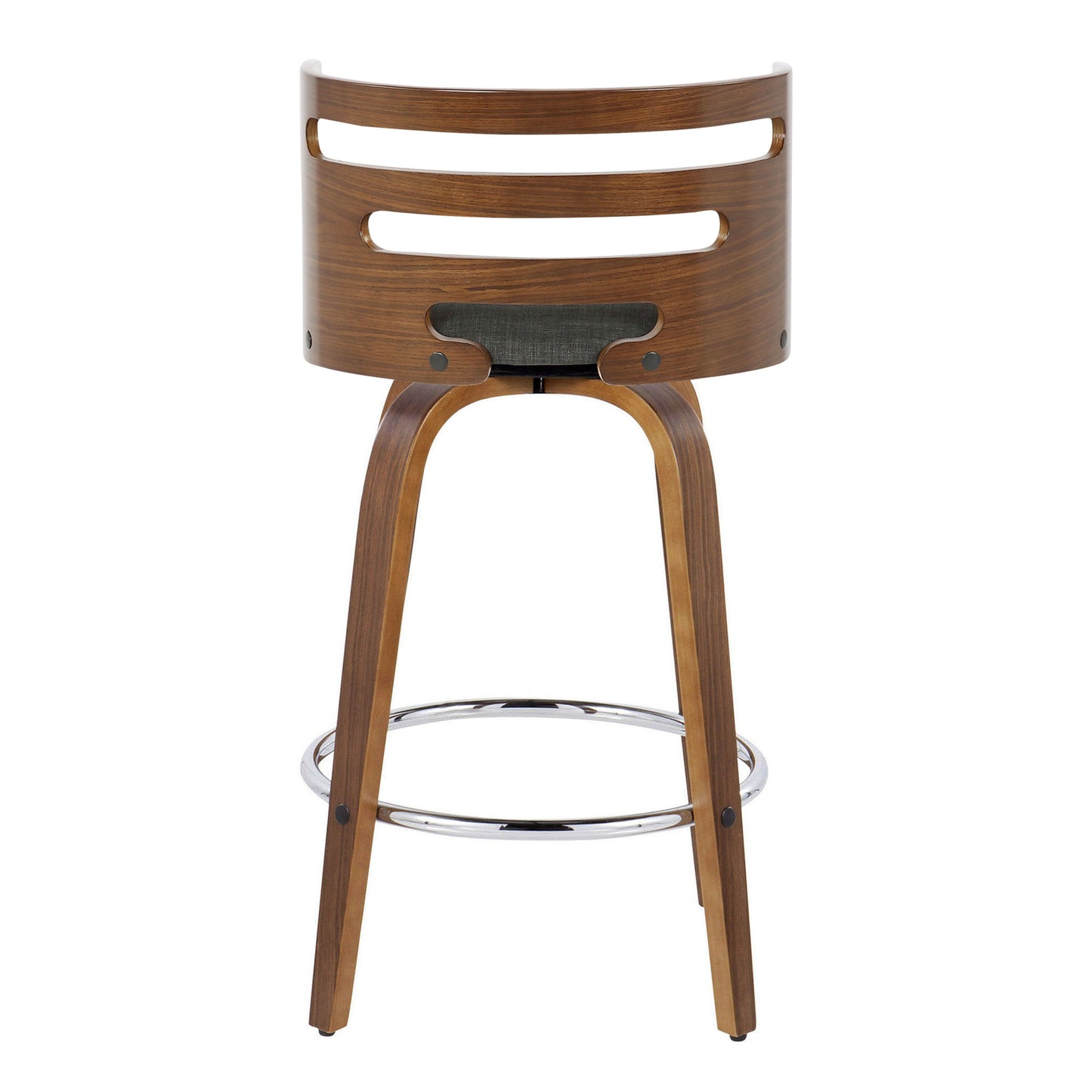 Cosini - Mid-Century Modern Fixed Height Barstool With Swivel With Round Footrest (Set of 2) - Walnut / Charcoal