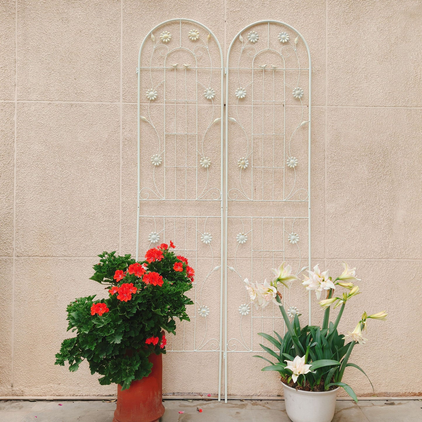 4 Pack Metal Garden Trellis Rustproof Trellis For Climbing Plant Outdoor Flower Support - Cream White