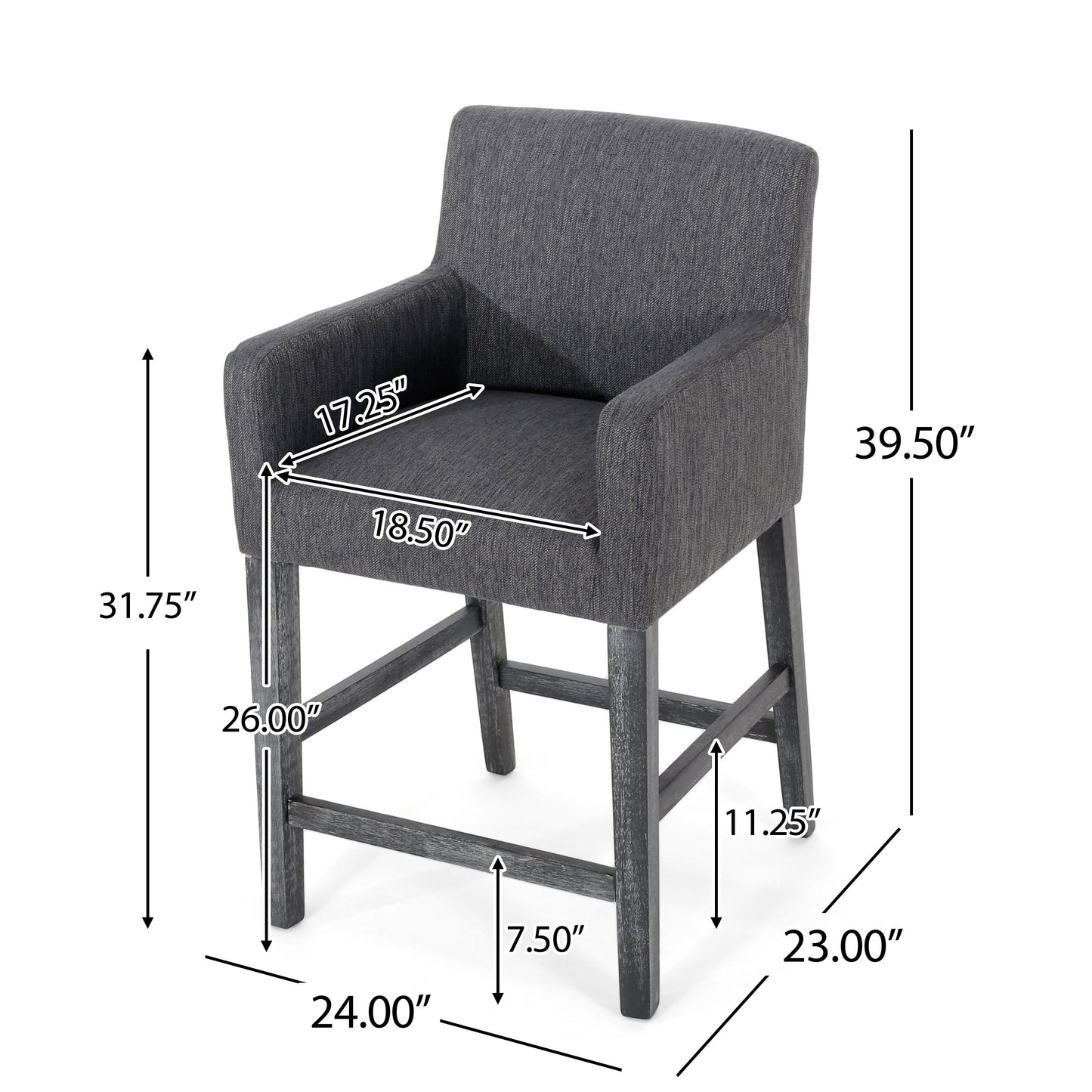 Serenitia - Upholstered Counter Chair With Straight Arm - Charcoal