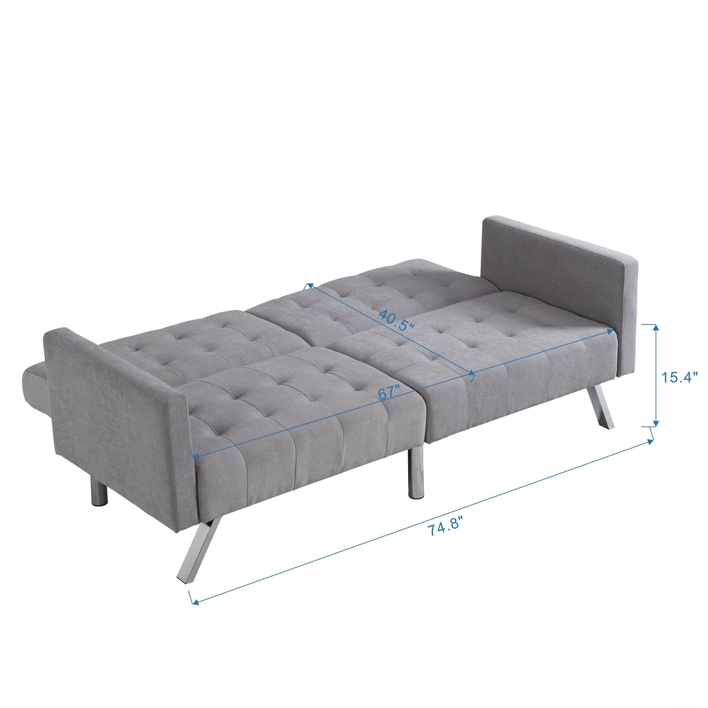 Futon Sofa Bed Convertible Folding Lounge Couch, Armrests - Light Gray