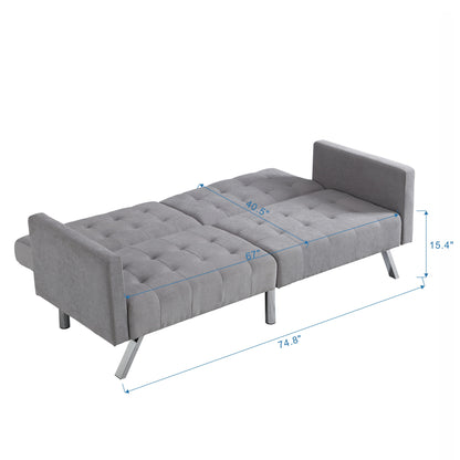 Futon Sofa Bed Convertible Folding Lounge Couch, Armrests - Light Gray
