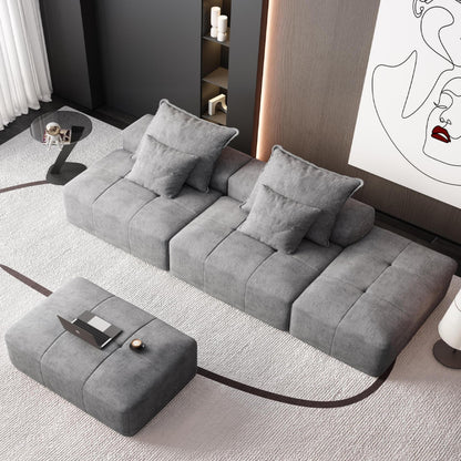 Modern Oversized Modular Sectional Sofa With 2 Ottoman And 2 Seat, Sparkling Chenille Fabric Soft Cushion Sofa With 4 Pillows, 4 Pieces Diy Combination Tufted Sofa, No Assembly Required - Gray