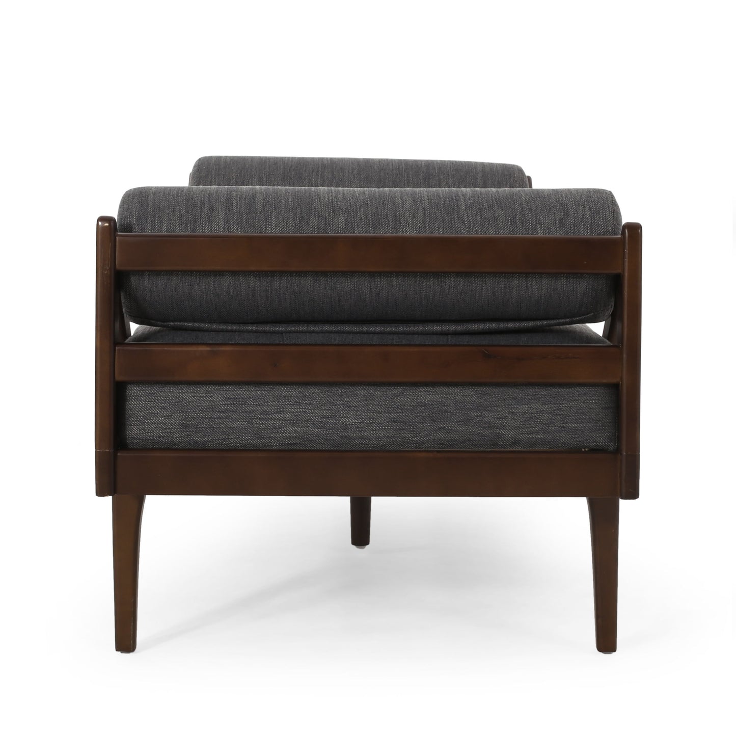 Contemporary Fabric Chaise Lounge With Button Tufted Waffle Stitching And Rolled Accent Pillows - Charcoal
