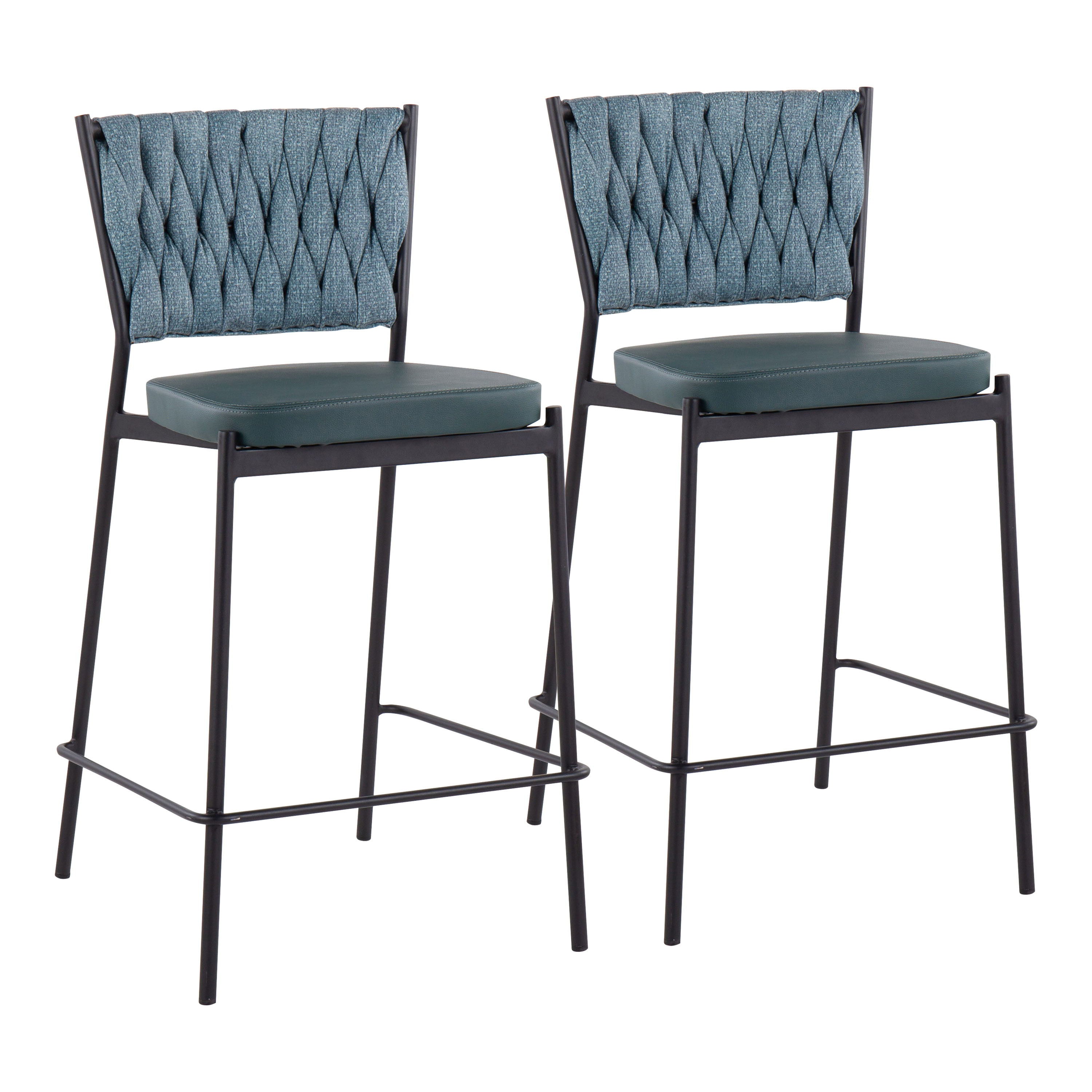 Tania - Braided Contemporary Counter Stool (Set of 2) - Black / Green / Sea Green
