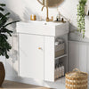 Modern Floating Bathroom Vanity With Ceramic Basin Perfect For Small Bathrooms, Right Side Storage - White