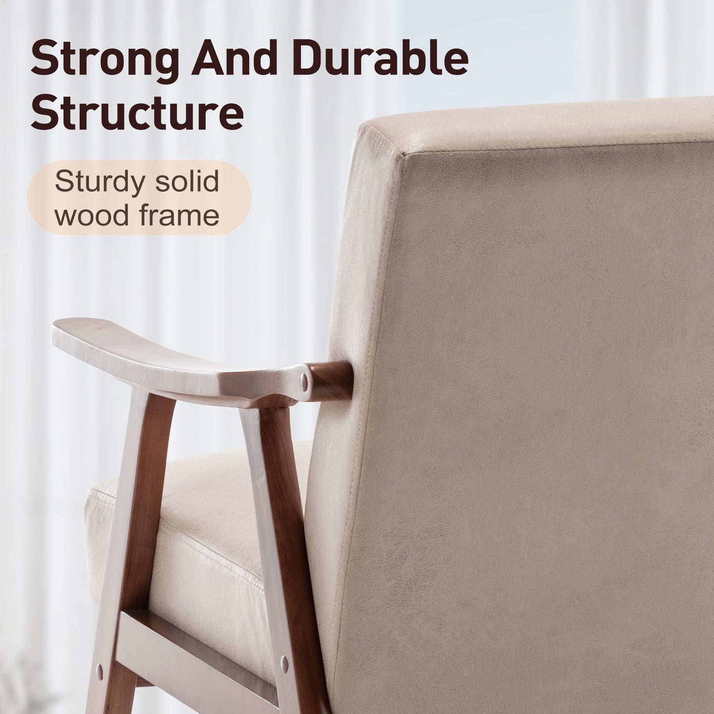 Mid Century Modern Wingback Accent Chair With Solid Wood Frame And Extra Thick Backrest - Lounge Chair For Living Room, Bedroom, Or Reading Room - Light Camel