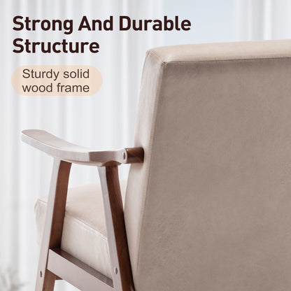 Mid Century Modern Wingback Accent Chair With Solid Wood Frame And Extra Thick Backrest - Lounge Chair For Living Room, Bedroom, Or Reading Room - Light Camel