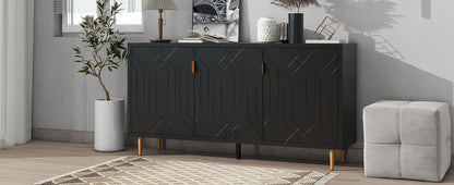 Modern TV Stand With 3 Doors And Adjustable Shelves For Living Room, Fits TVs Up To 70" - Black
