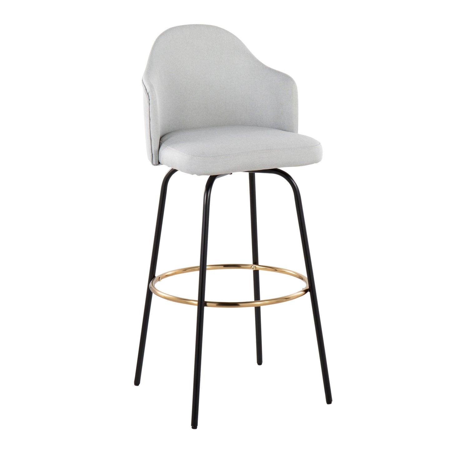 Ahoy - Contemporary Fixed Height Bar Stool Round Gold Footrest (Set of 2) - Light Gray / Black