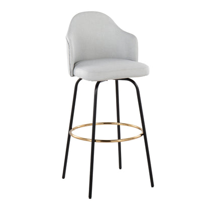 Ahoy - Contemporary Fixed Height Bar Stool Round Gold Footrest (Set of 2) - Light Gray / Black
