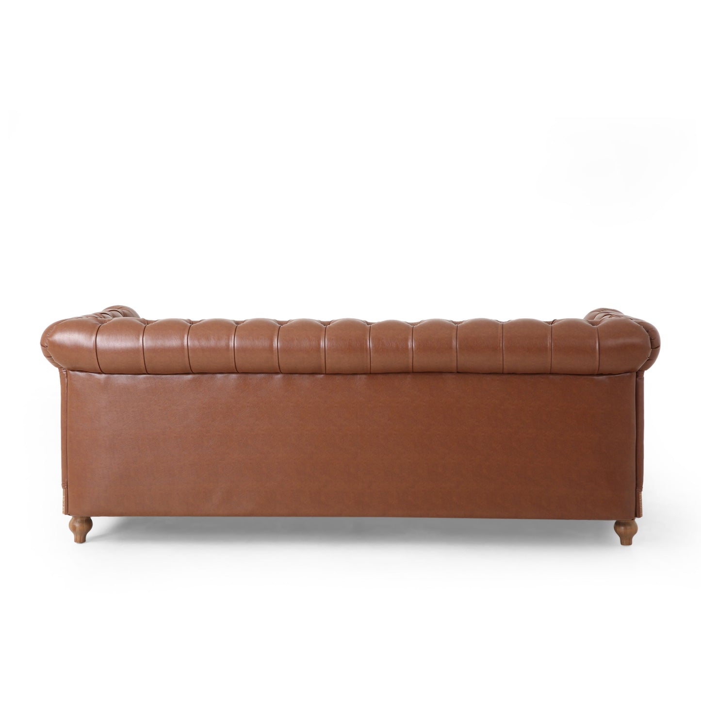 Comfy 3 Seat Sofa With Wooden Legs, Retro Style For Living Room And Study - Light Brown