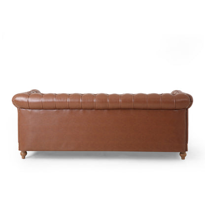 Comfy 3 Seat Sofa With Wooden Legs, Retro Style For Living Room And Study - Light Brown