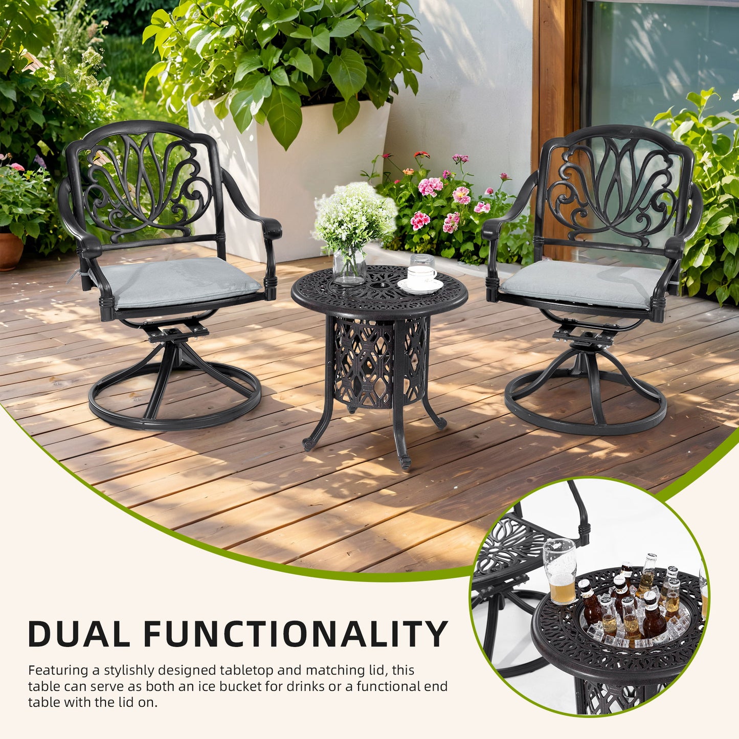 Side Table With Removable Ice Bucket, Hand Brushed Finish, Food Grade Bucket For Indoor & Outdoor Use - Antique Bronze