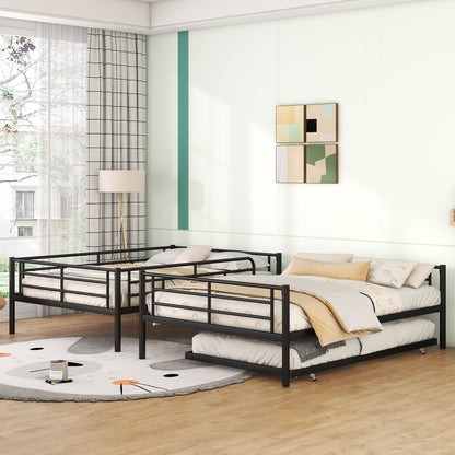 Full Over Full Metal Bunk Bed With Trundle - Black