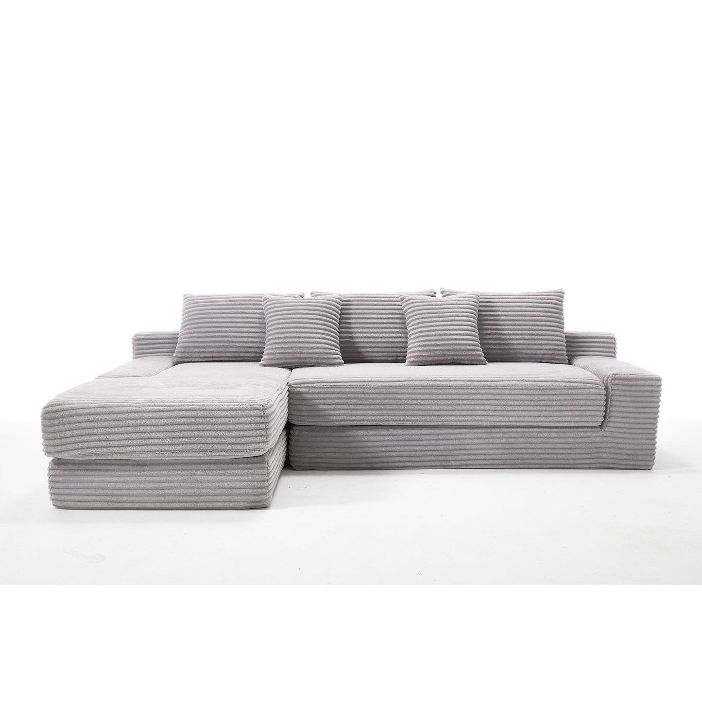 Modern L Shaped Sectional Sofa With Memory Foam & Steel Frame, Corduroy Fabric - Light Gray
