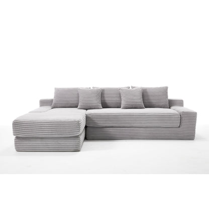 Modern L Shaped Sectional Sofa With Memory Foam & Steel Frame, Corduroy Fabric - Light Gray