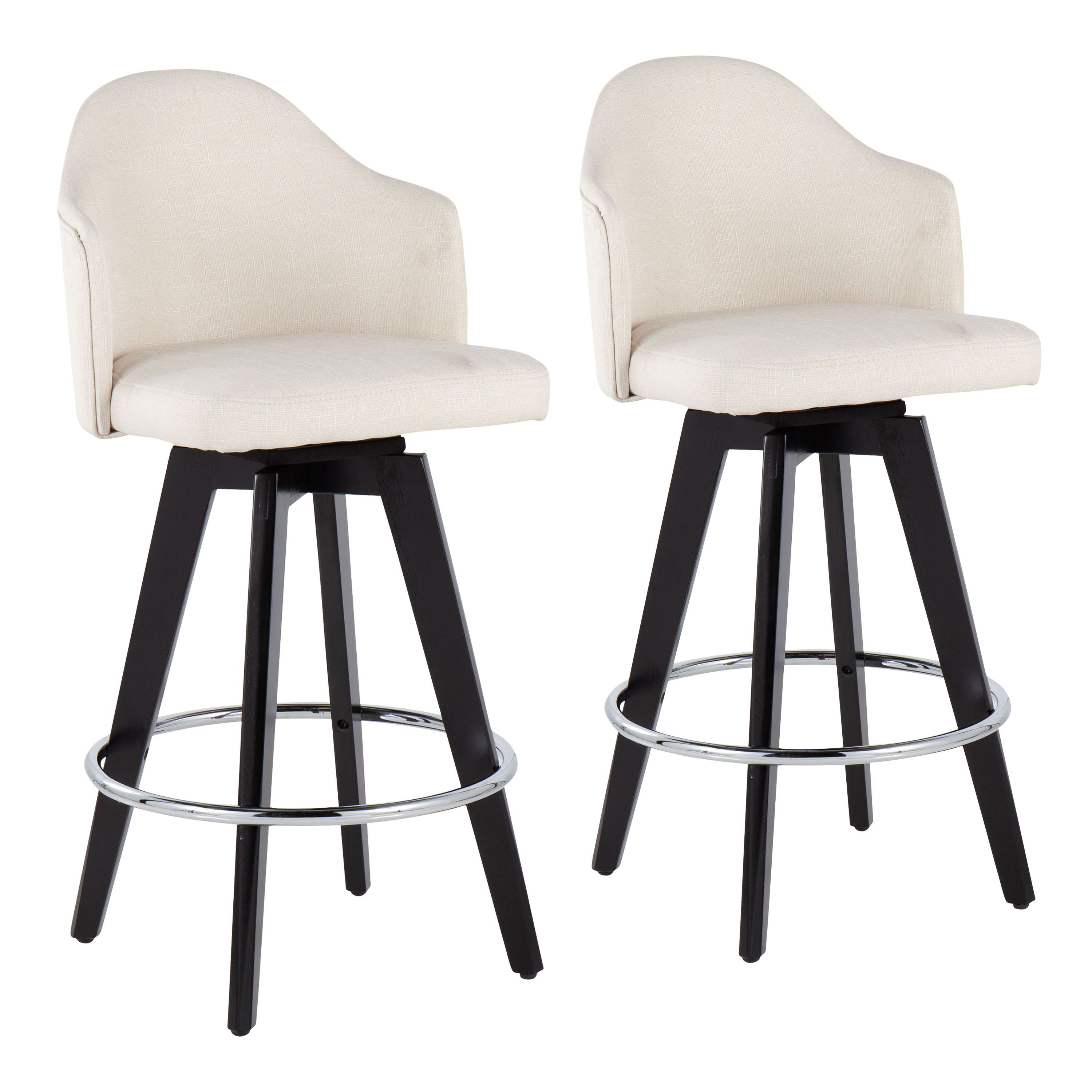 Ahoy - Contemporary Fixed Height Counter Stool Round Chrome Footrest (Set of 2) - Cream / Black