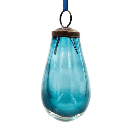 Luster Tear Drop Ornament, Glass Decorative Hanging Christmas Tree Ornaments For Holiday Party Decorations (Set of 12) - Blue