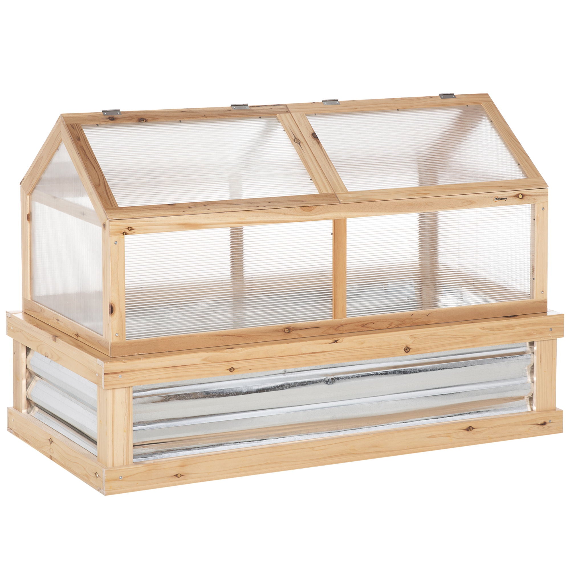 Outsunny - Raised Garden Bed With Polycarbonate Greenhouse, Wooden Garden Cold Frame Greenhouse, Flower Planter Protection, 48