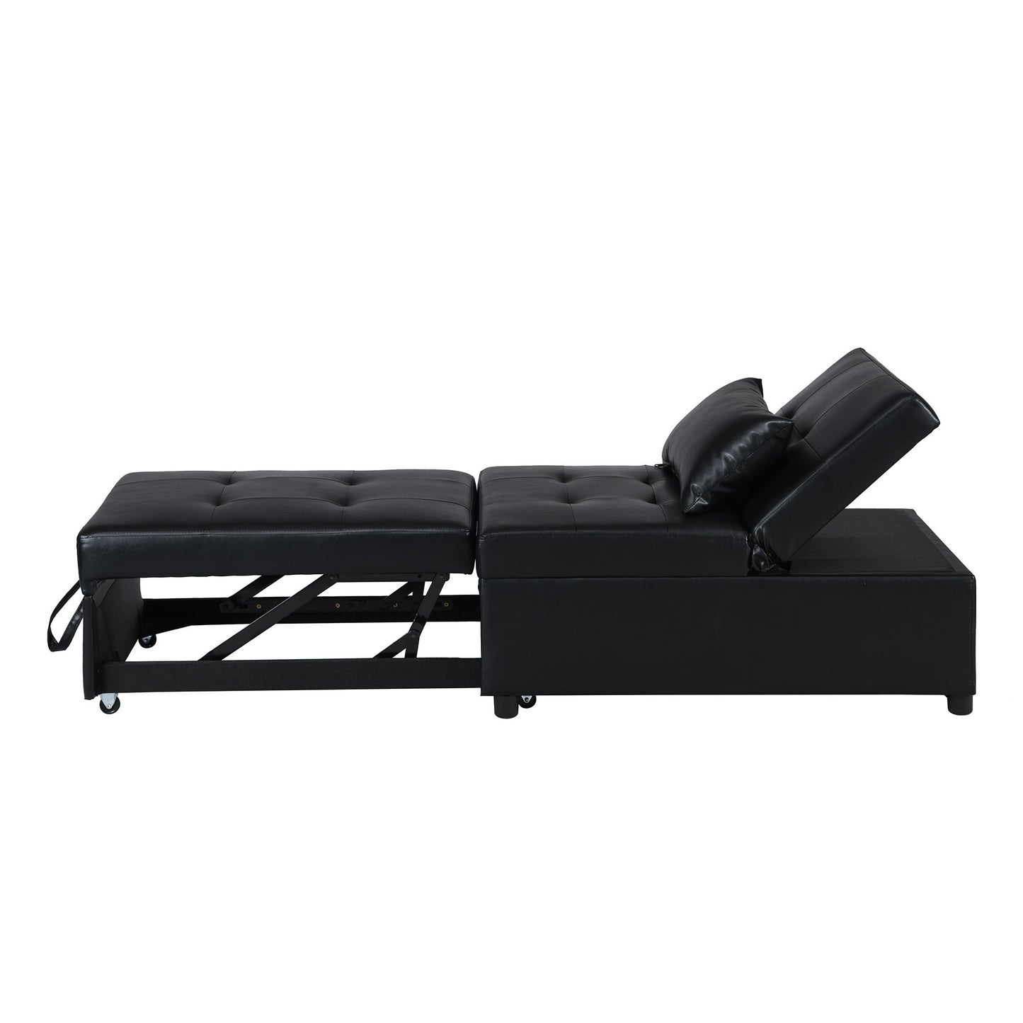 Folding Ottoman Sofa Bed Multi Functional Space Saving Design - Black