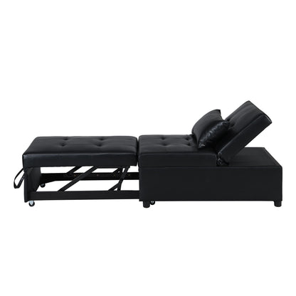 Folding Ottoman Sofa Bed Multi Functional Space Saving Design - Black