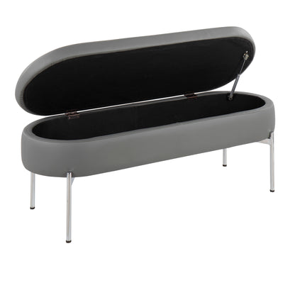 Chloe - Contemporary / Glam Storage Bench - Chrome / Gray