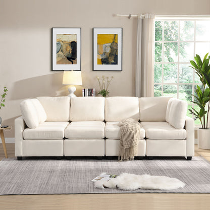 Sectional Sofa Couch Sofa Bed U-Shaped Sofa With Two Movable Ottoman And Three USB Ports For Living Room - Beige