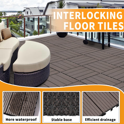 Wood Plastic Composite Deck Tiles (Set of 20), Sustainable Composite Decking Resist Rust, Water, Weather, Easy To Diy & Maintain, Ideal For Patios, Balconies, Rooftops - Light Coffee